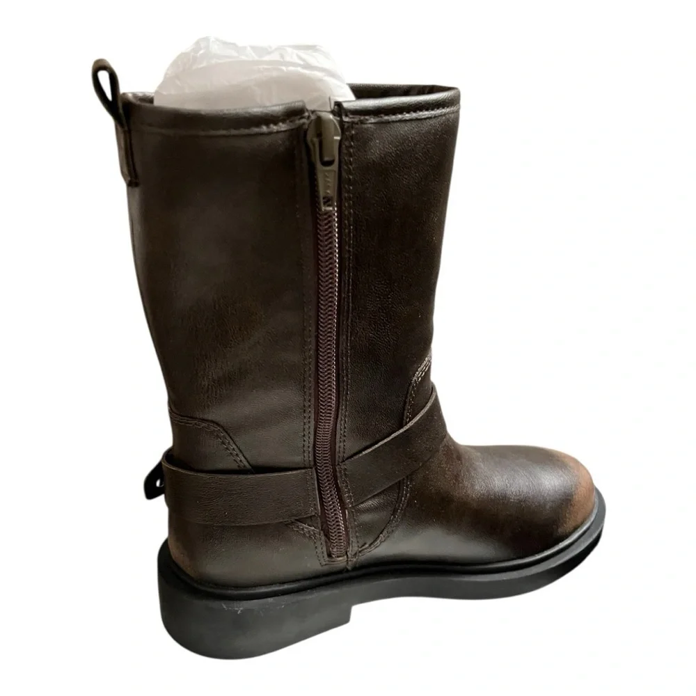 ZARA Girls Brown Buckle Moto‎ Boots | Size 2.5 New With Tags